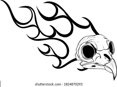 Bird Skull Engraving Vector Illustration. Bird Bone Head Skull, Occult Symbol For Witchcraft. Vector