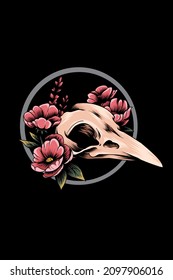 Bird skull with flowers vector illustration