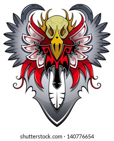 Bird skull with wings, tattoo, vector illustration