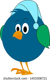 Pájaro con sombrero dormido, ilustración, vector sobre fondo blanco.