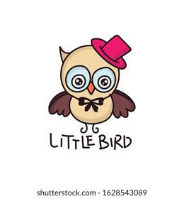 Bird and slogan little bird. Fashionable print for a t-shirt. Hand drawn doodle vector