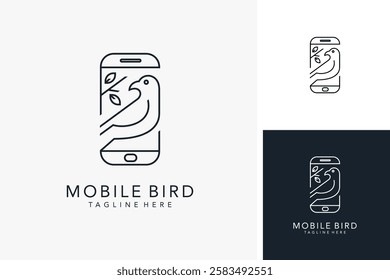 Bird and smartphone for mobile bird logo design