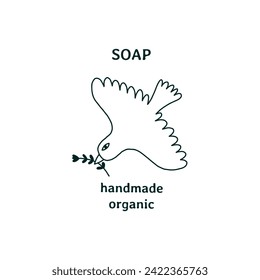 Bird Soap Handmade Organic Logo for Business Branding, Packaging, Websites Design and Creative Studio. Hand Drawn Vector Minimalist Illustration