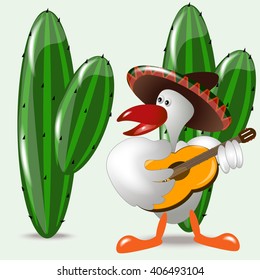 Bird in a sombrero singing among the cacti