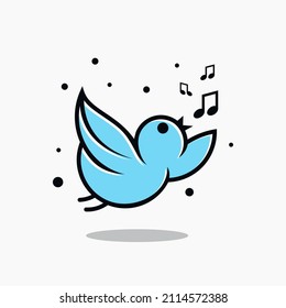 Bird song singing note music nature icon line outline logo design