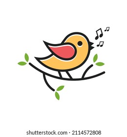 Bird song singing note music nature icon line outline logo design