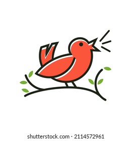 Bird song singing note music nature icon line outline logo design