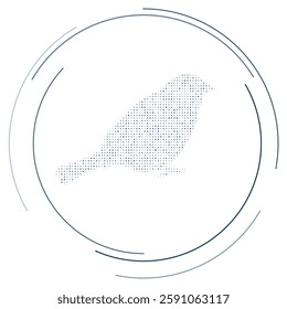The bird sparrow symbol filled with dark blue dots. Pointillism style. Vector illustration on white background
