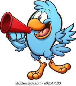 Bird speaking on megaphone. Vector clip art illustration with simple gradients. All in a single layer. 