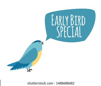Bird with Speech Bubble. Early Bird Special Offer Promotion Concept. Vector Illustration EPS10