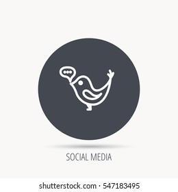 Bird with speech bubble icon. Chat talk sign. Social media concept symbol. Round web button with flat icon. Vector