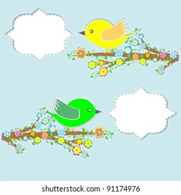 Bird with speech bubble. Vintage valentine concept