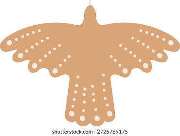 Pájaro con ala extendida y adorno punteado con motivo popular. Símbolo de libertad, vuelo, espíritu de naturaleza y artesanía patrimonial. Ilustración vectorial de dibujos animados.