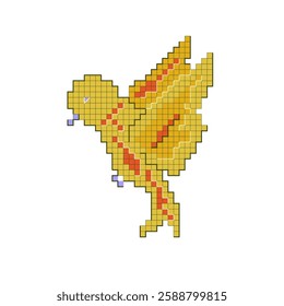 Bird with spread wings made in pixel art style wildlife, outdoors, nature, avian, side view, flight, fly, ornithology