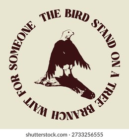 Bird stand on a tree brach T Shirt Design or Art with dip background.
