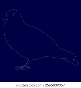 Bird is standing on a blue background. The bird contour