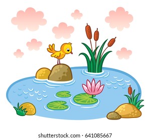 Fish Jumps Into Pond Vector Illustration Stock Vector (Royalty Free ...