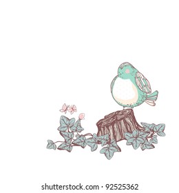 bird standing on a stump