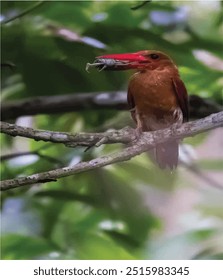 The bird is standing on the tree and eating insects victor art