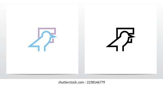 Bird Standing Outline Letter Logo Design F