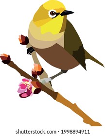 bird stay on a branch. can be used for drawing, painting, brands, logo, goods.