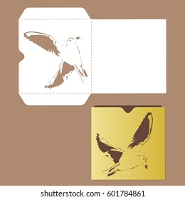 Bird stencil.  laser cut template . Vector pattern of laser cutting. Envelope for cards or invitations.