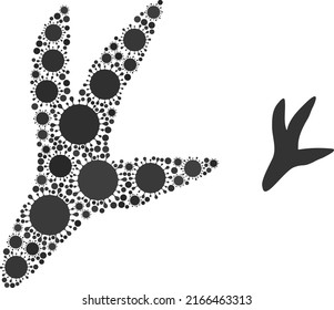 Bird step mosaic icon. Vector mosaic organized with random virus cell elements. Infection mosaic bird step icon. Bird step mosaic for isolation images.