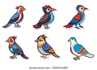 Bird sticker vector illustration, 6 bundle file