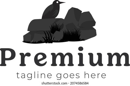 Vector de diseño de logotipo mínimo de Pájaro y Piedra 