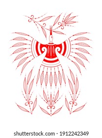 The bird stork with a flower is a symbol of free Belarus and a peaceful protest against violence and dictatorship. Colors of the national resistance - red and white. Ethnic style. Vector illustration.