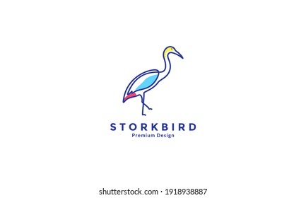 bird stork line colorful logo symbol vector icon design illustration