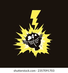 bird struck by lightning cartoon illustration