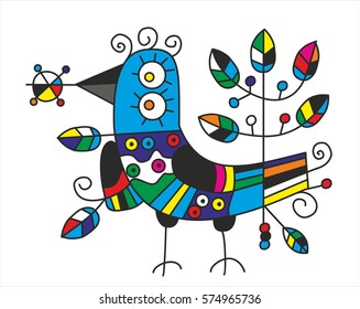 Bird. Style graphics with bright local colors.