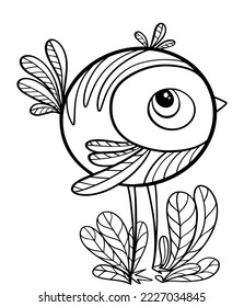bird stylized contour doodle coloring book for children graphic sketch isolated on white background sparrow with patterns vector hand drawn