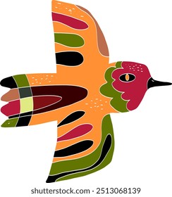 Bird Stylized folk art element naive style Vector isolated clipart element