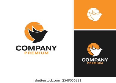 Bird and sun logo design for energy and warmth concepts template vector illustration