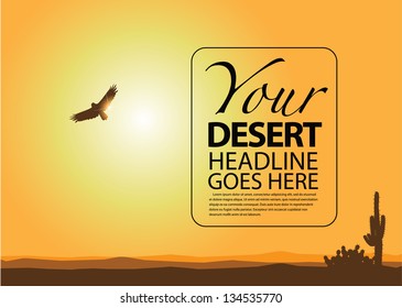 Bird at sunset in the desert design template.  EPS 8 vector, grouped for easy editing. No open shapes or paths.