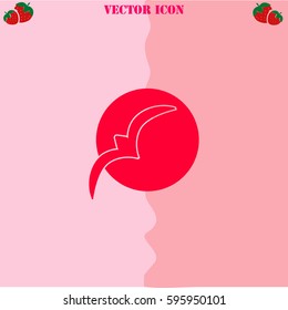 Bird at sunset vector  icon. Strawberry Background.