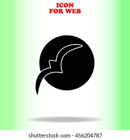 Bird at sunset web icon. Black illustration on white background