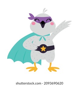 Bird Superhero Dressed in Mask and Cape or Cloak Vector Illustration