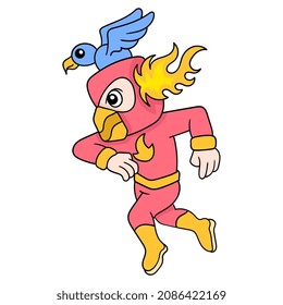 superhéroe de pájaro erradicar el mal, ilustración vectorial arte. imagen del ícono del doodle kawaii.