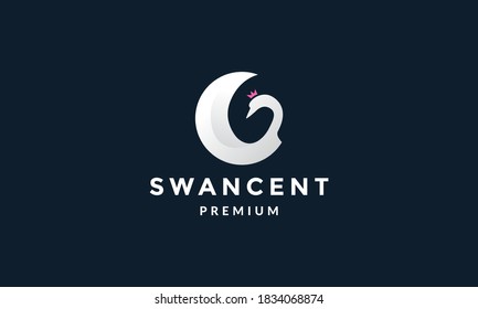 bird swan with crescent logo vector illustration design