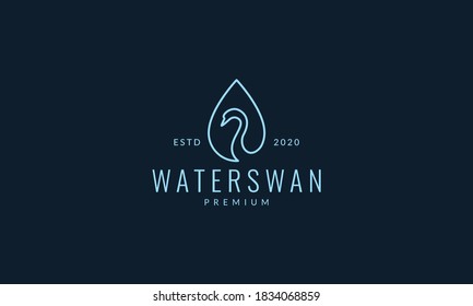 bird swan with drop water line logo vector illustration design
