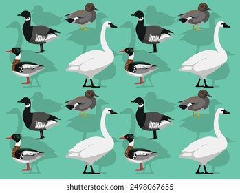 Bird Swan Duck Goose Merganser Cartoon Cute Seamless Wallpaper Background