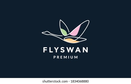 bird swan or goose fly line abstract logo vector illustration design