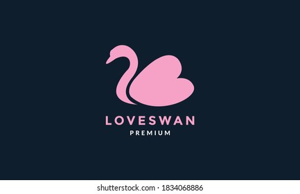 bird swan or goose with heart love logo vector illustration design