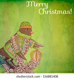 Bird in sweater and hat