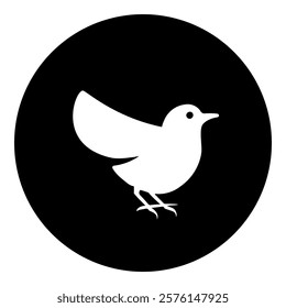 A bird symbol in the center. Isolated white symbol in black circle. Vector illustration on white background