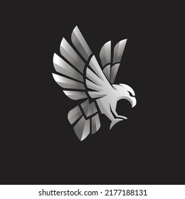 bird symbol design with metal style . silver hawk design template . fly silver eagle bird design template