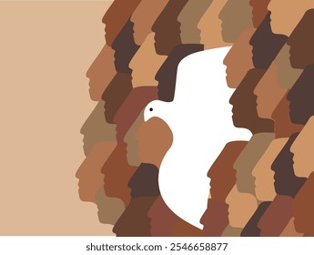 Bird symbol in diverse crowd representing independence freedom illustration